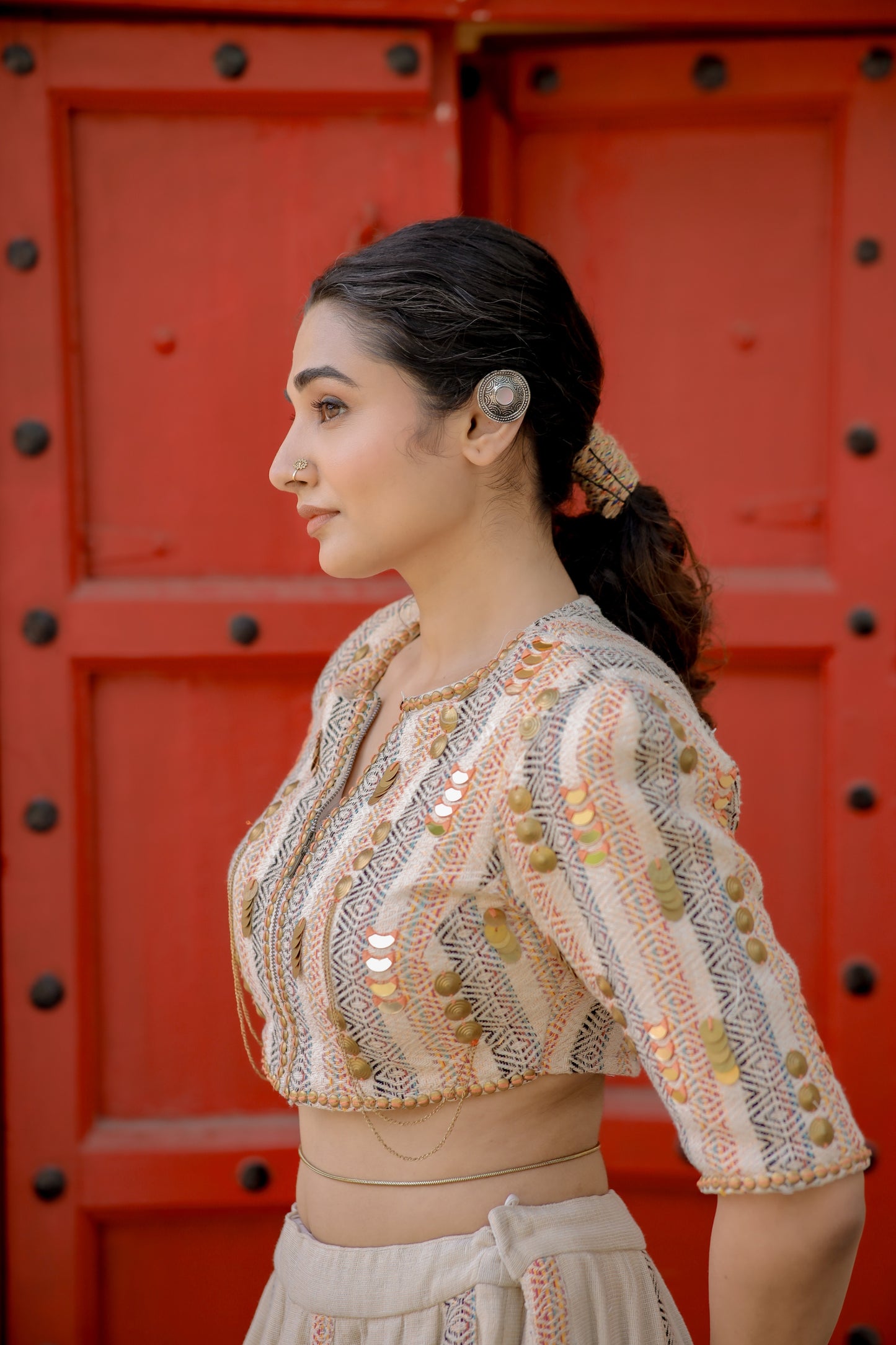 Mirror Work  Navratri Jute Jacket Set