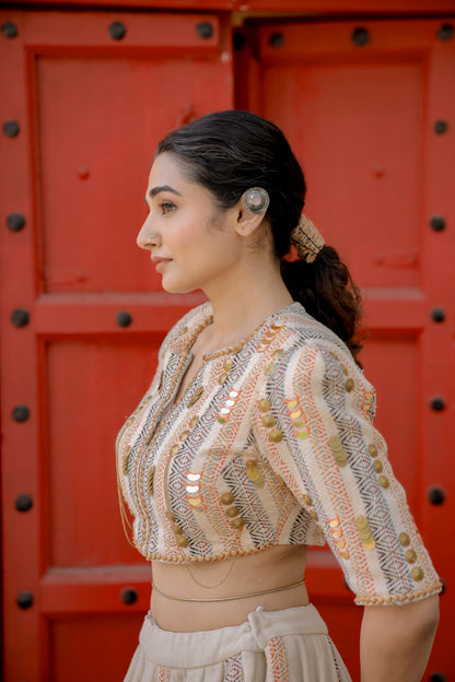 Mirror Work  Navratri Jute Jacket Set