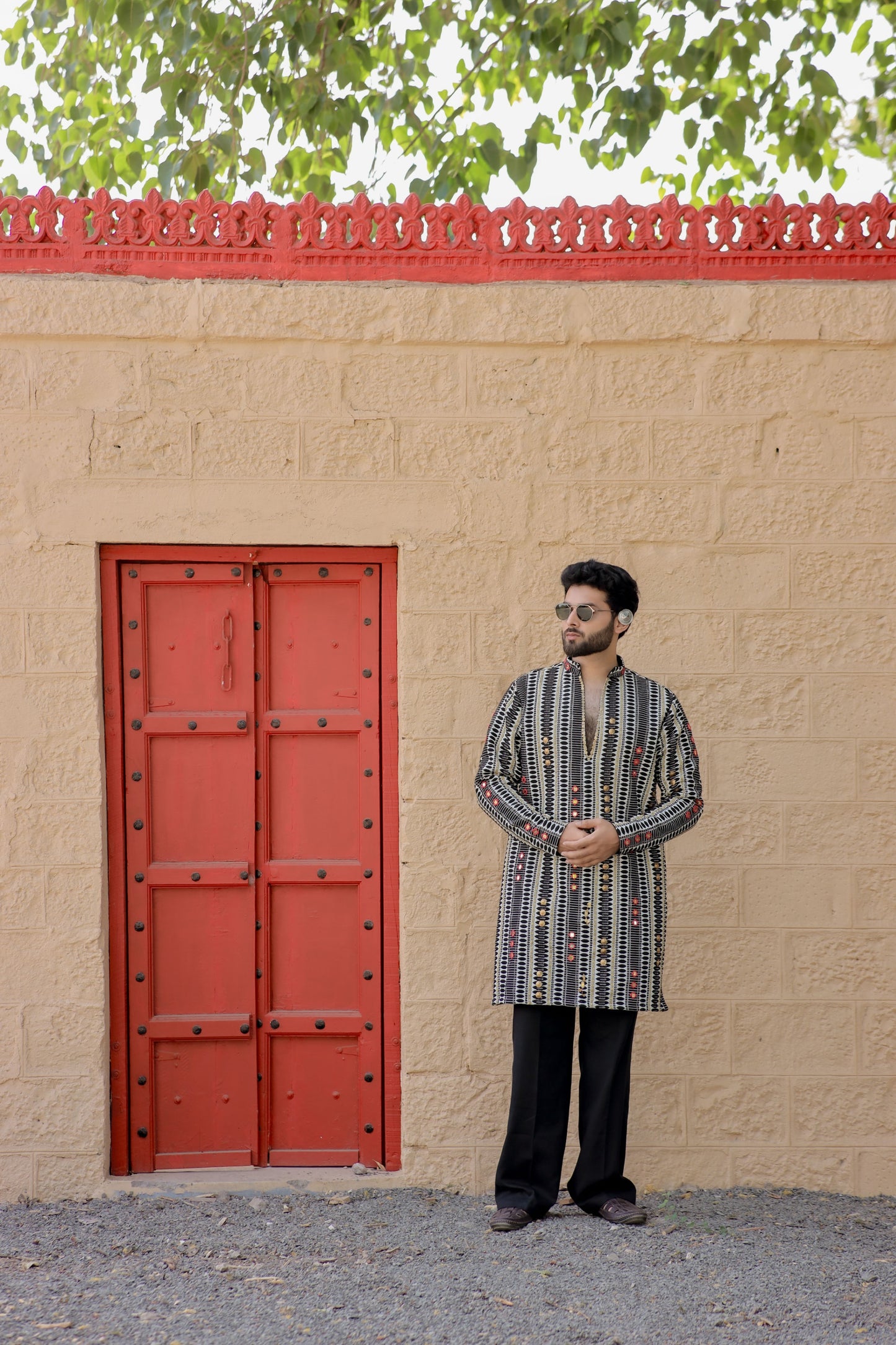Black Weave Navratri Men's Kurta set