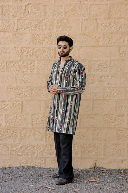 Black Weave Navratri Men's Kurta set