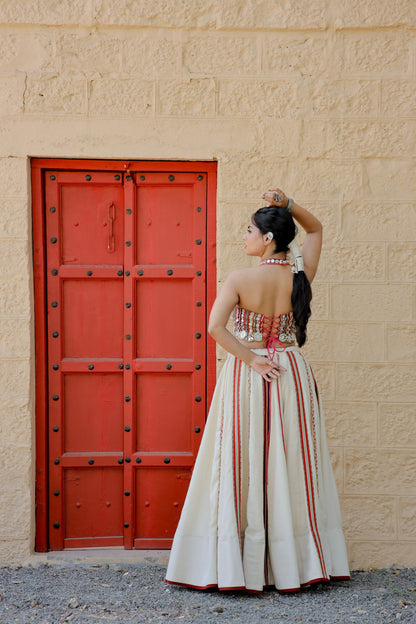 Mirror Work Halter Neck Chaniya Choli
