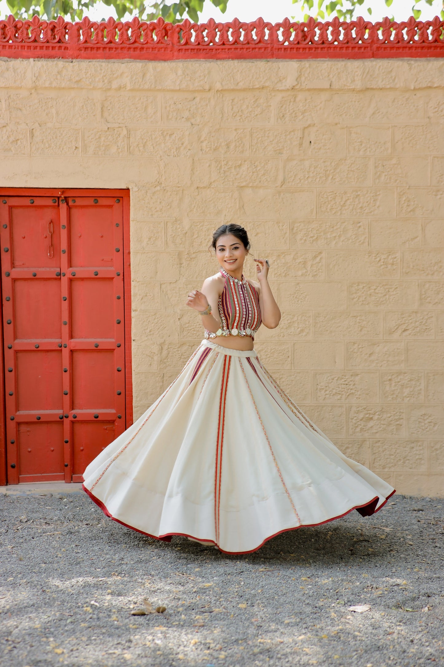 Mirror Work Halter Neck Chaniya Choli