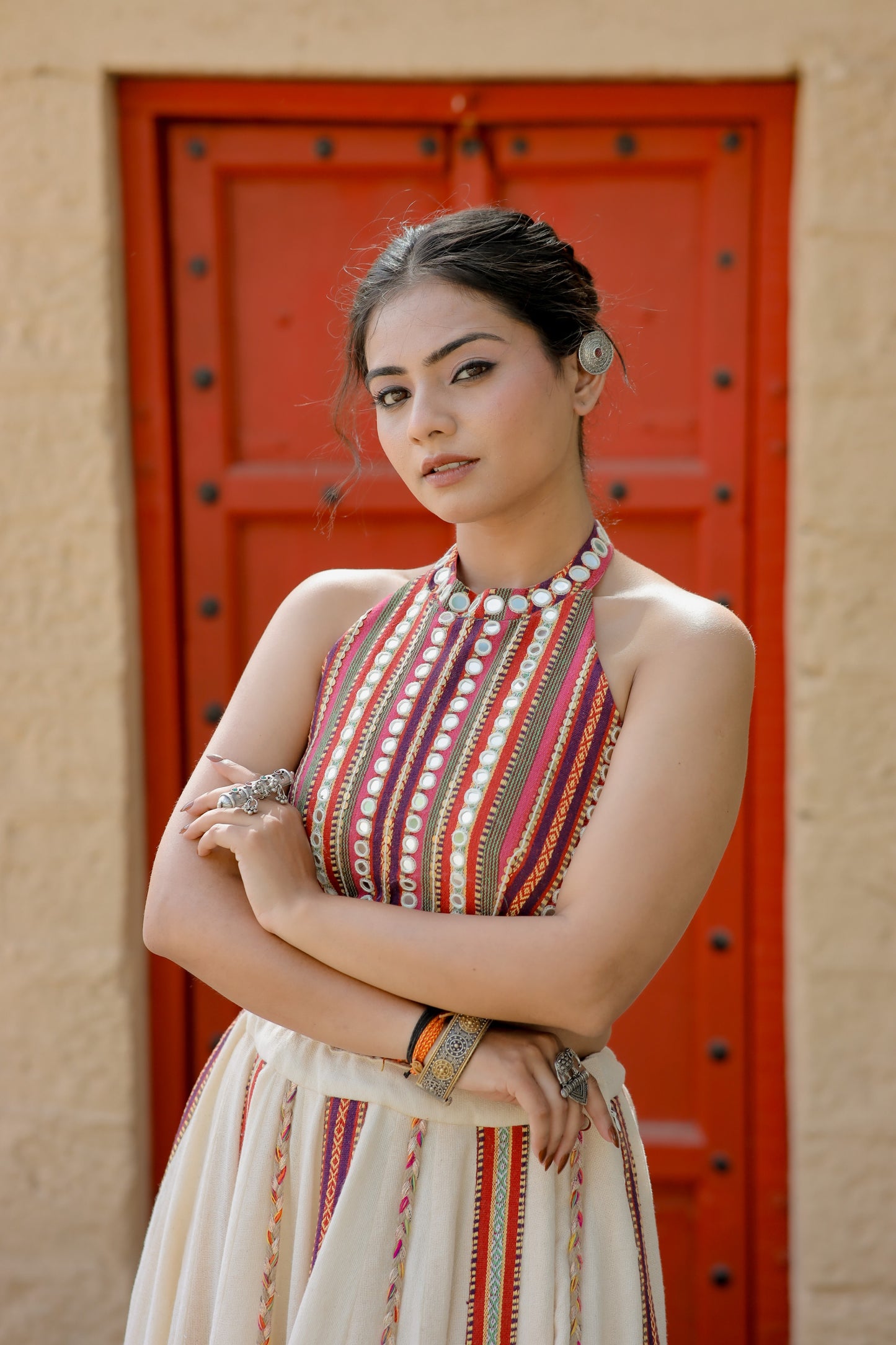 Mirror Work Halter Neck Chaniya Choli