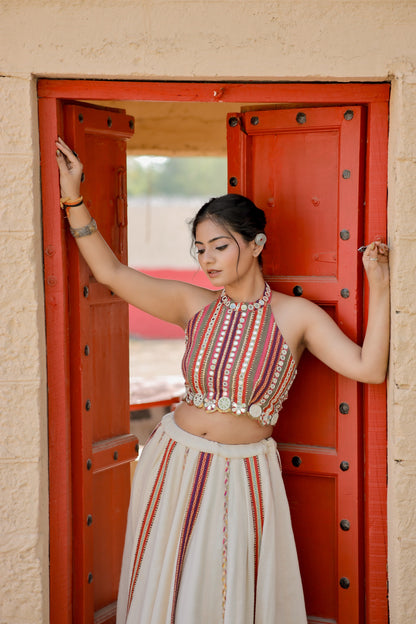 Mirror Work Halter Neck Chaniya Choli