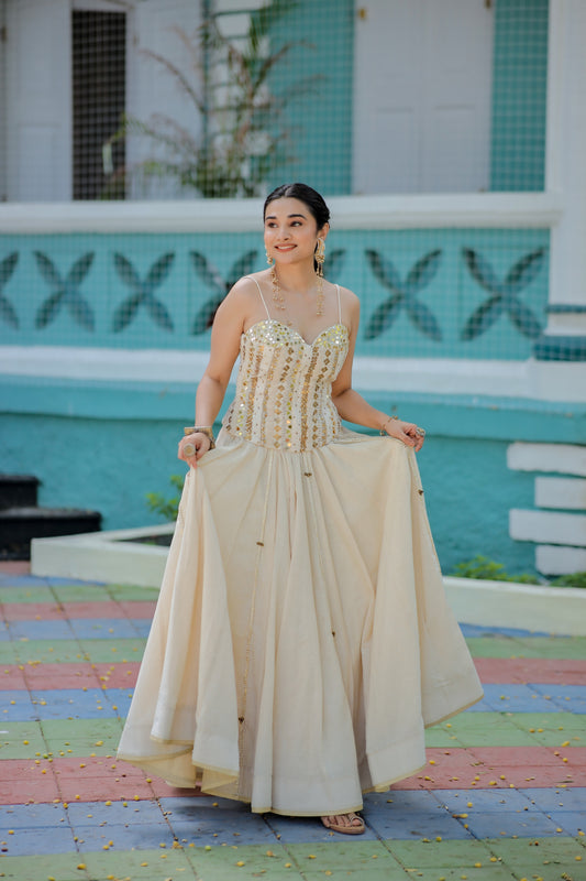 Navratri White Jute Corset And Chaniya set