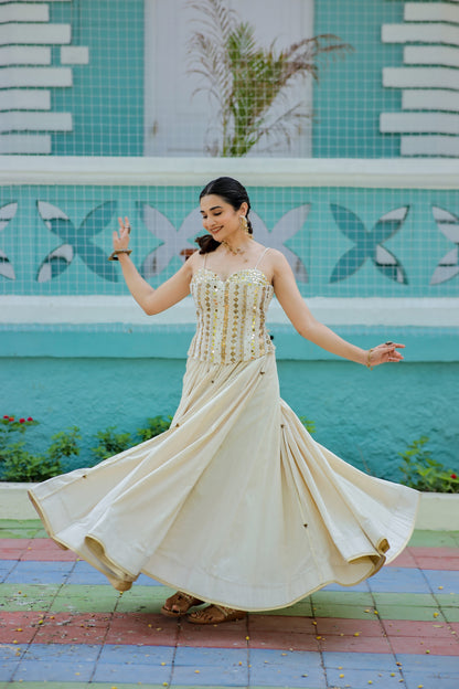 Navratri White Jute Corset And Chaniya set