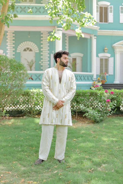 Navratri Ivory White Jute Men's Kurta