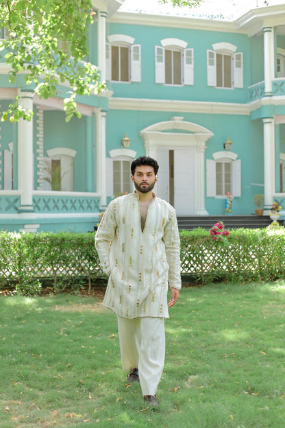Navratri Ivory White Jute Men's Kurta