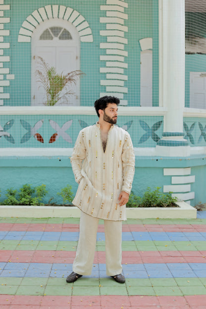 Navratri Ivory White Jute Men's Kurta