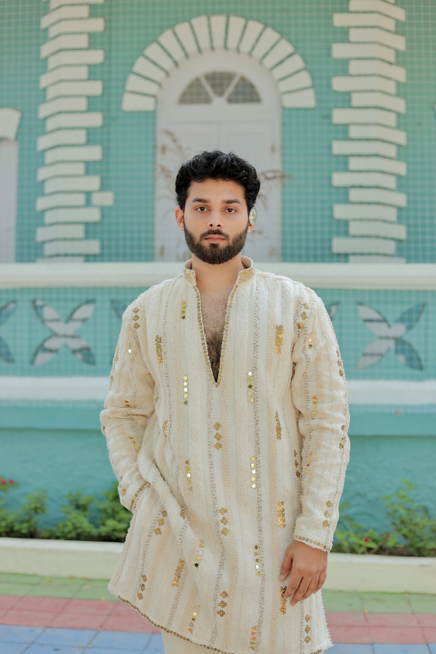 Navratri Ivory White Jute Men's Kurta