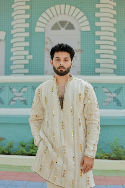 Navratri Ivory White Jute Men's Kurta