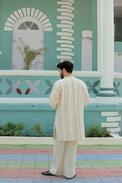 Navratri Ivory White Jute Men's Kurta