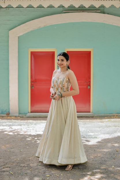 Navratri Beige Corset Chaniya Choli