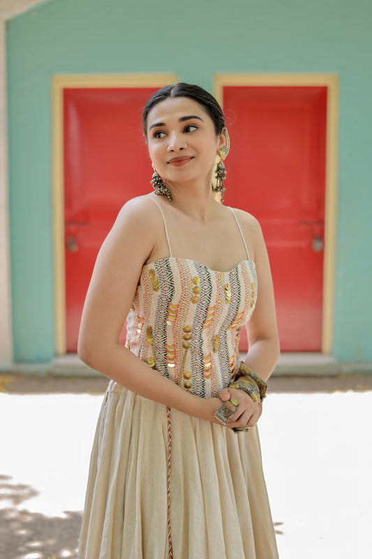 Navratri Beige Corset Chaniya Choli