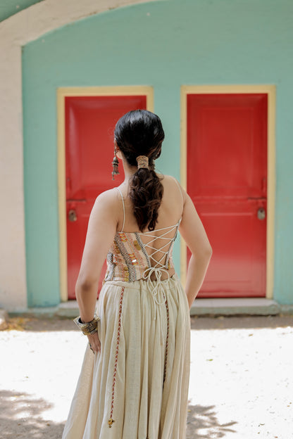 Navratri Beige Corset Chaniya Choli