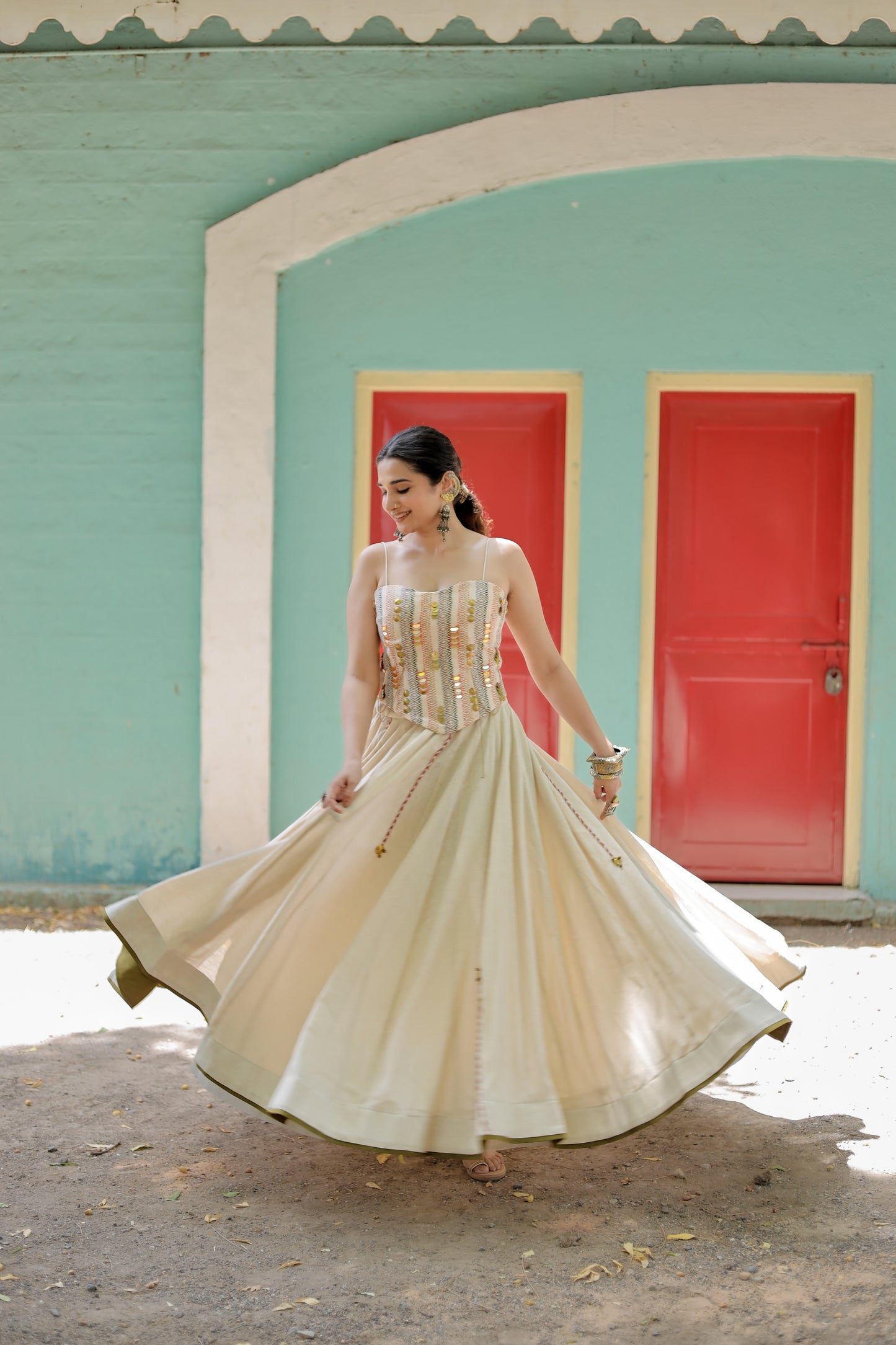 Navratri Beige Corset Chaniya Choli