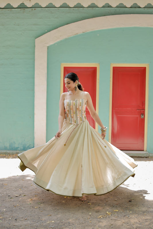 Navratri Beige Corset Chaniya Choli