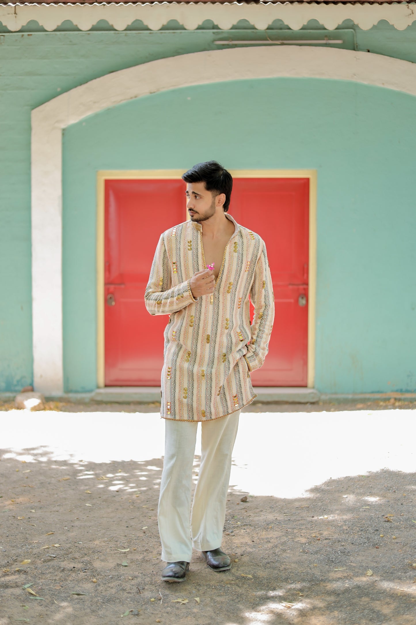 Navratri Beige Jute Men's Kurta