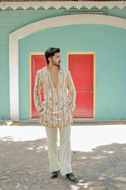Navratri Beige Jute Men's Kurta