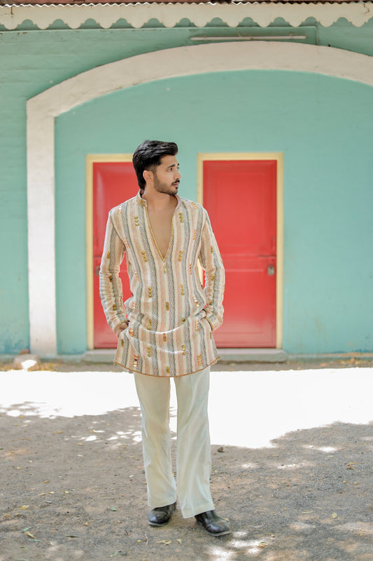 Navratri Beige Jute Men's Kurta