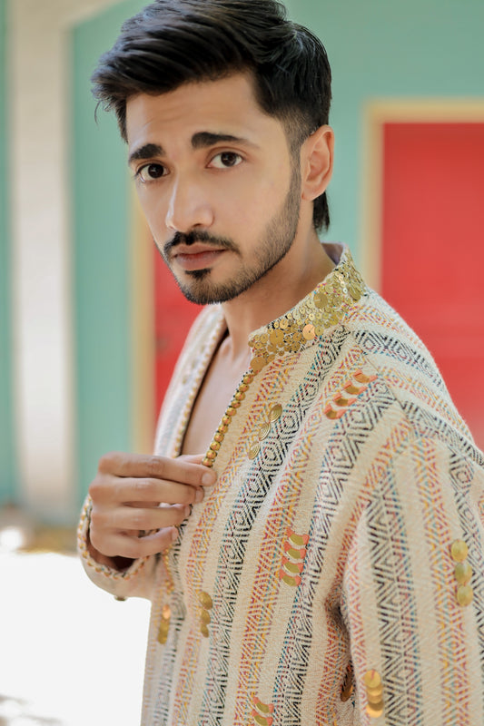 Navratri Beige Jute Men's Kurta