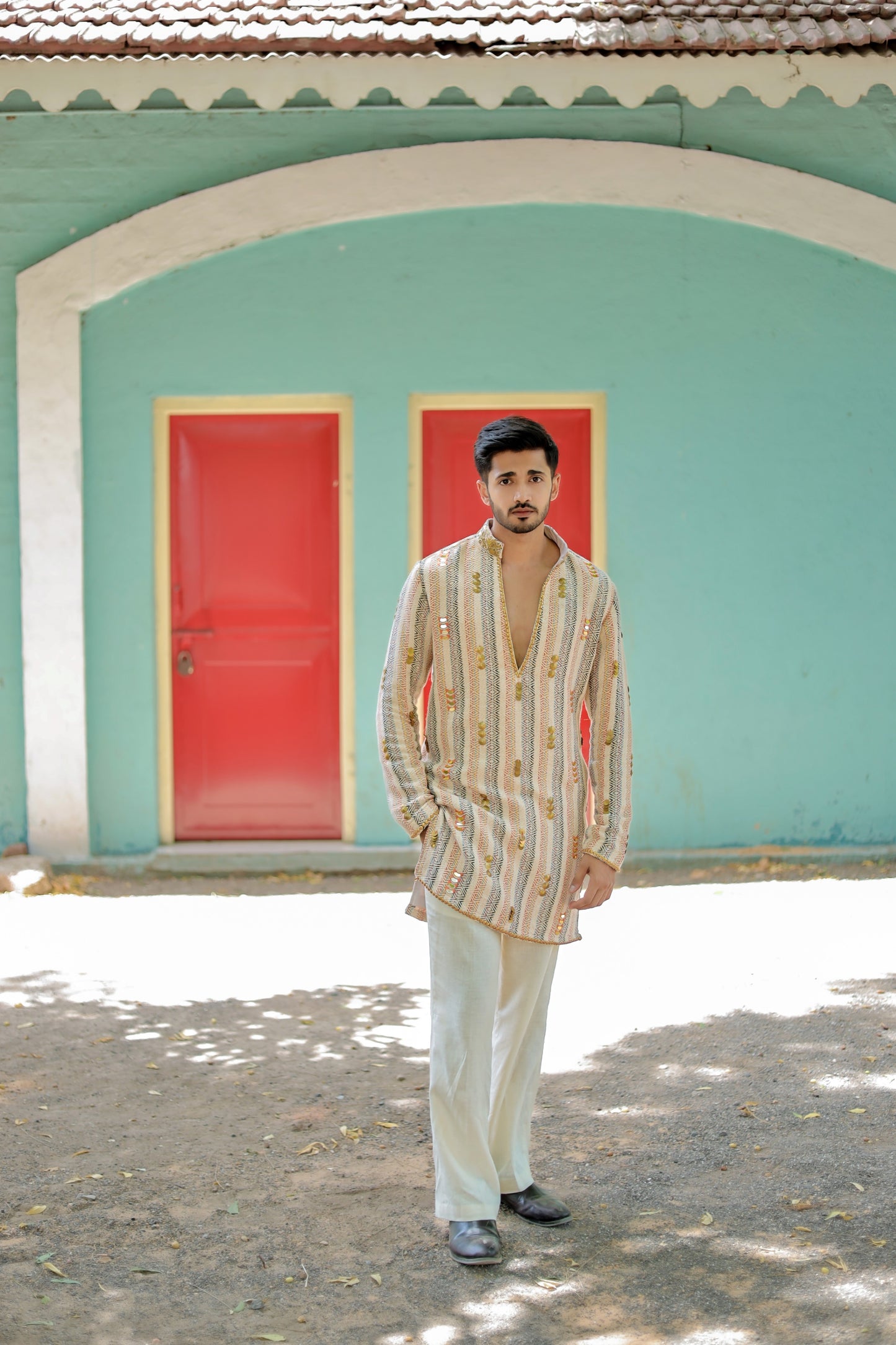 Navratri Beige Jute Men's Kurta