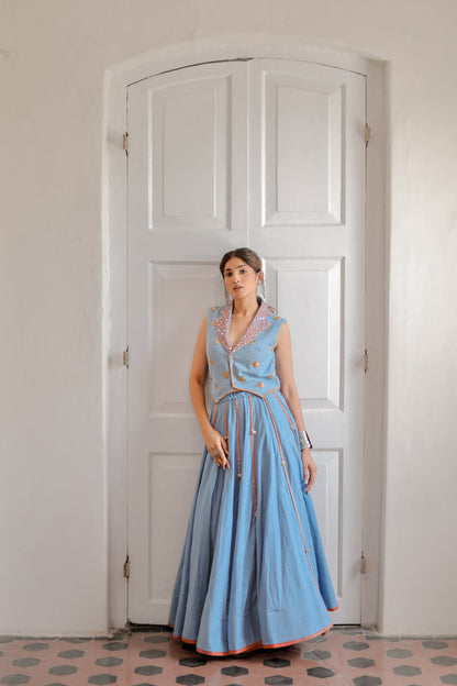 Navratri Denim Waistcoat Chaniya Choli