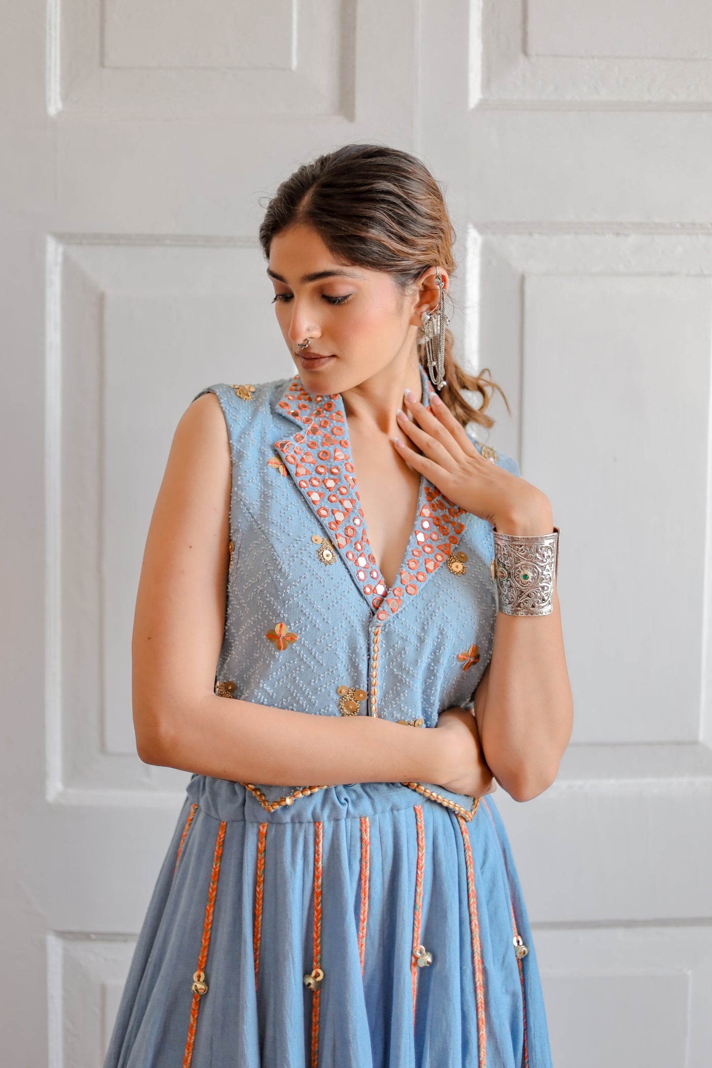 Navratri Denim Waistcoat Chaniya Choli