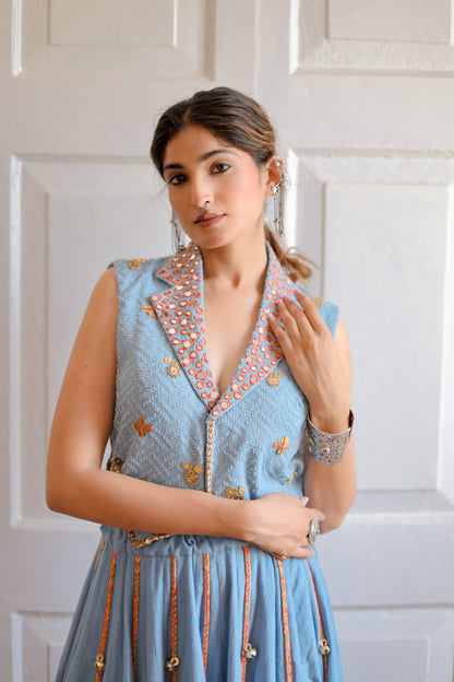 Navratri Denim Waistcoat Chaniya Choli