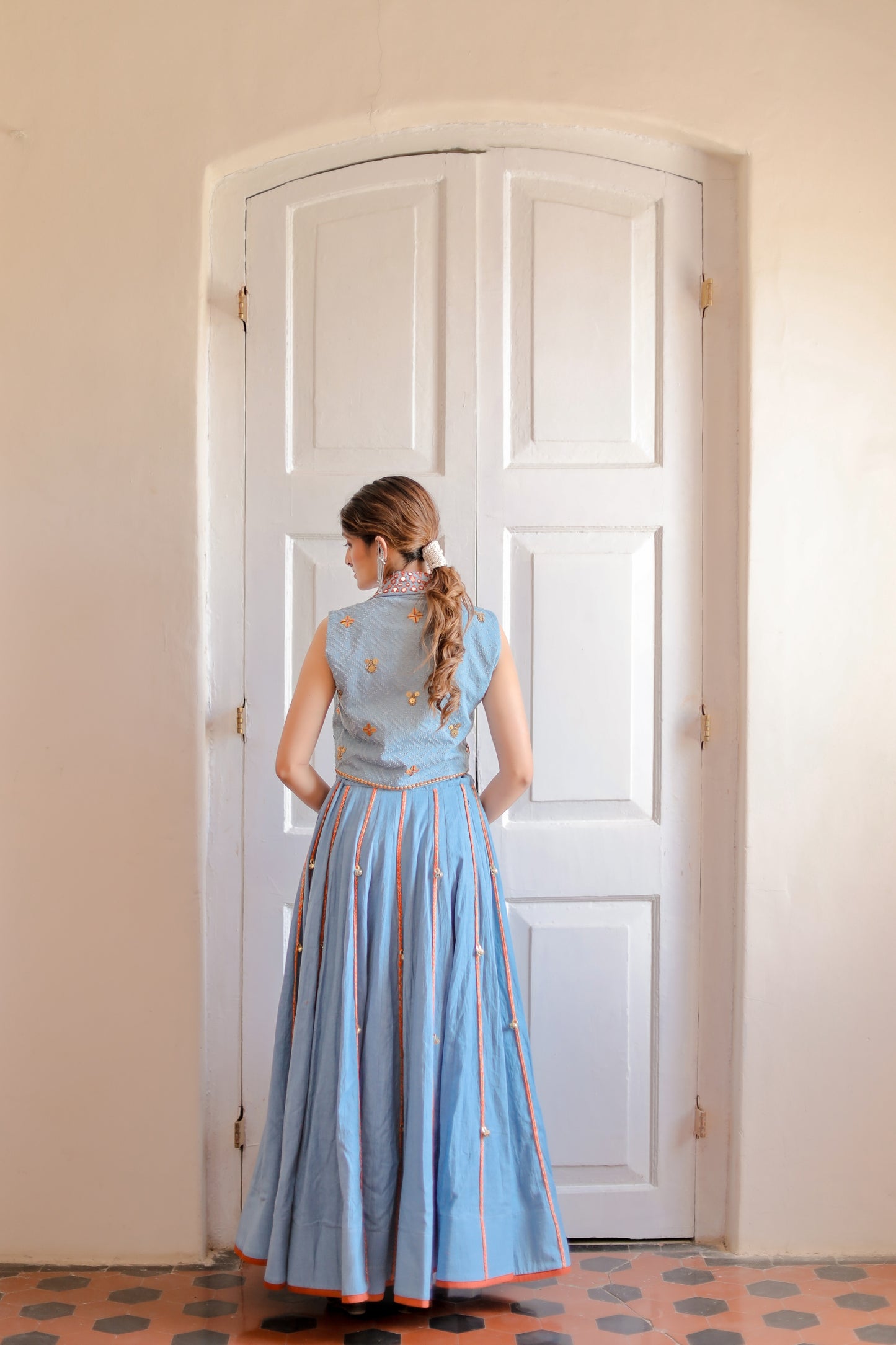 Navratri Denim Waistcoat Chaniya Choli