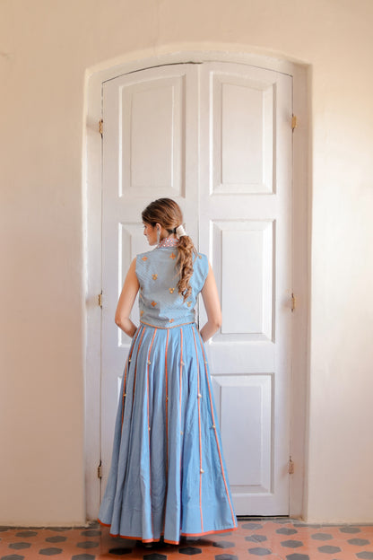 Navratri Denim Waistcoat Chaniya Choli