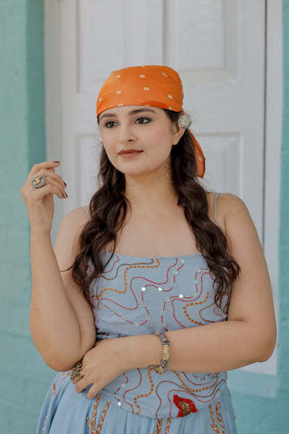 Navratri Sky Denim Corset Chaniya Choli
