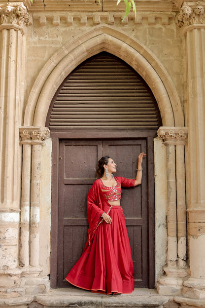Raas Regal Red Mal Chanderi Navratri Chaniyacholi