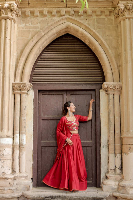 Raas Regal Red Mal Chanderi Navratri Chaniyacholi
