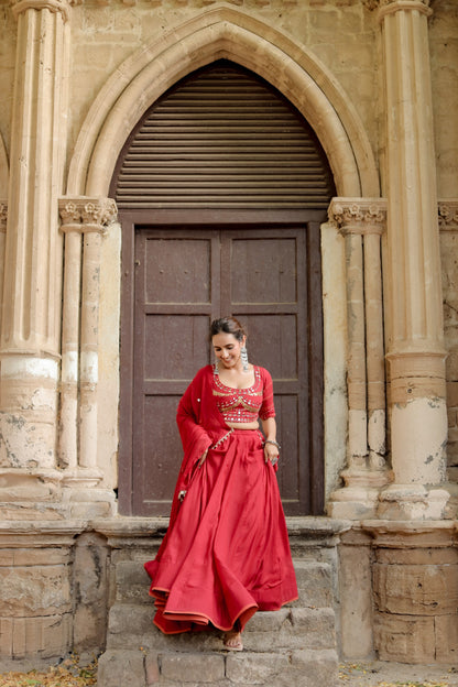 Raas Regal Red Mal Chanderi Navratri Chaniyacholi