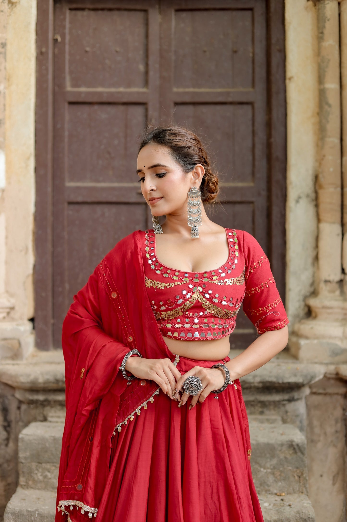 Raas Regal Red Mal Chanderi Navratri Chaniyacholi