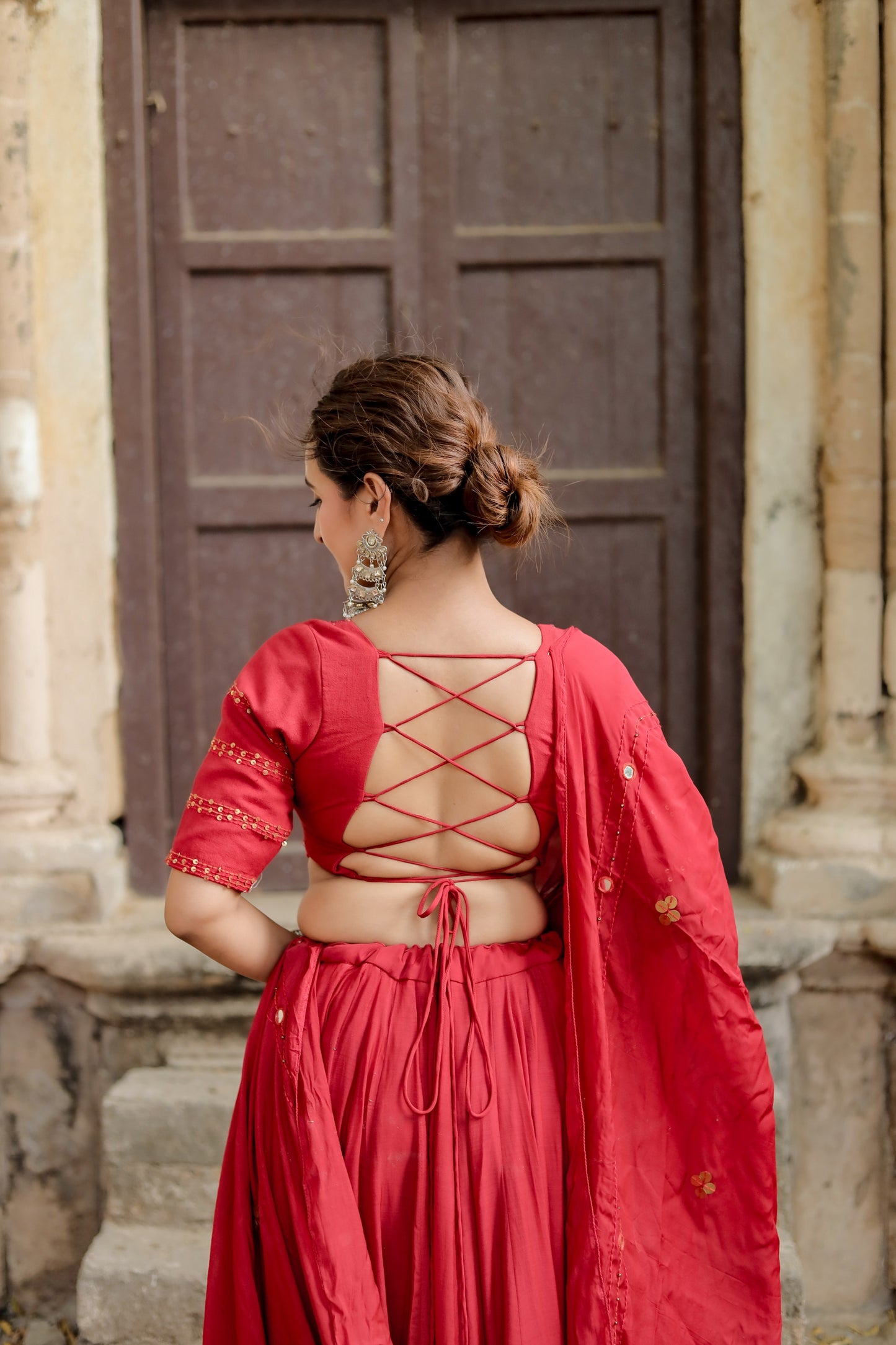 Raas Regal Red Mal Chanderi Navratri Chaniyacholi