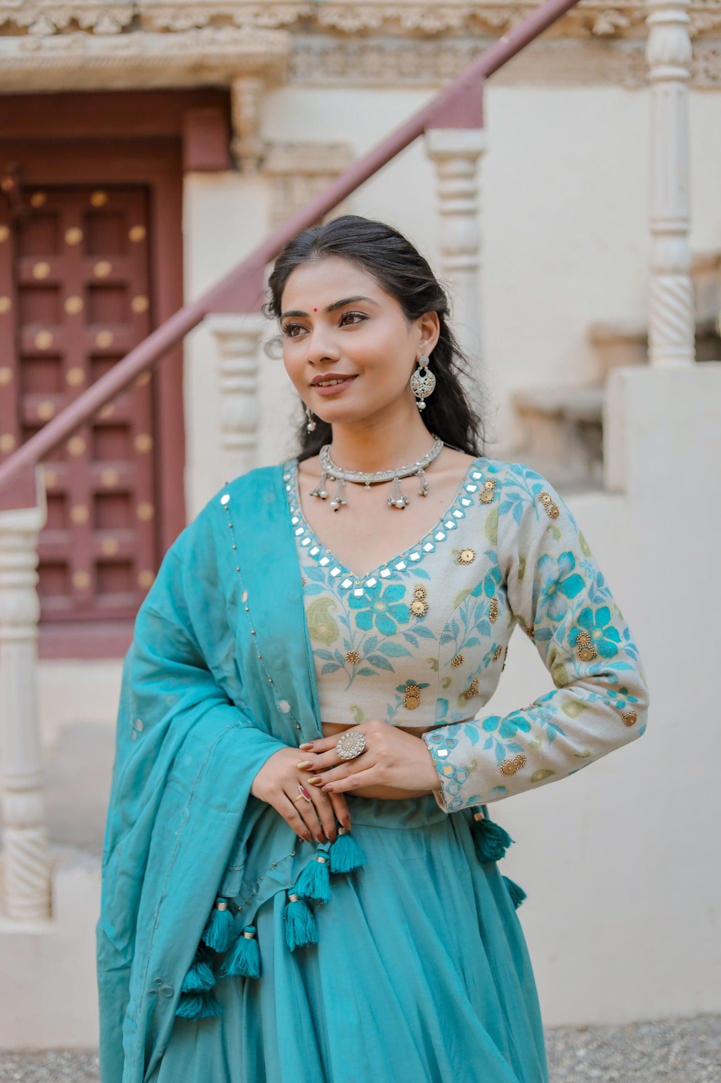 Aqua Bloom Jute Navratri Chaniya Choli