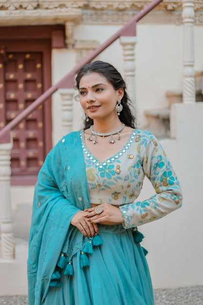 Aqua Bloom Jute Navratri Chaniya Choli