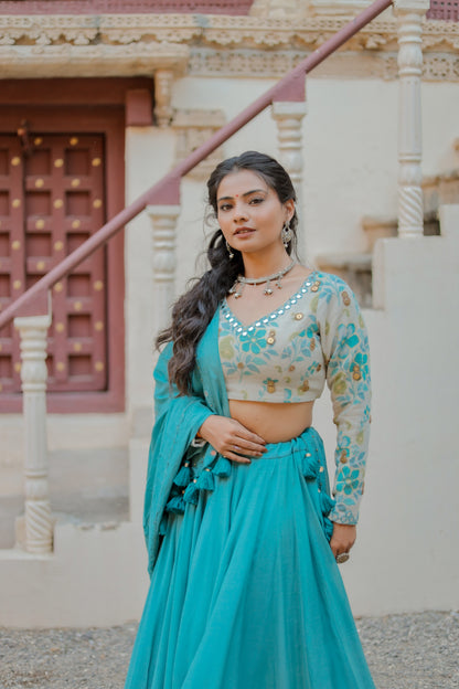 Aqua Bloom Jute Navratri Chaniya Choli