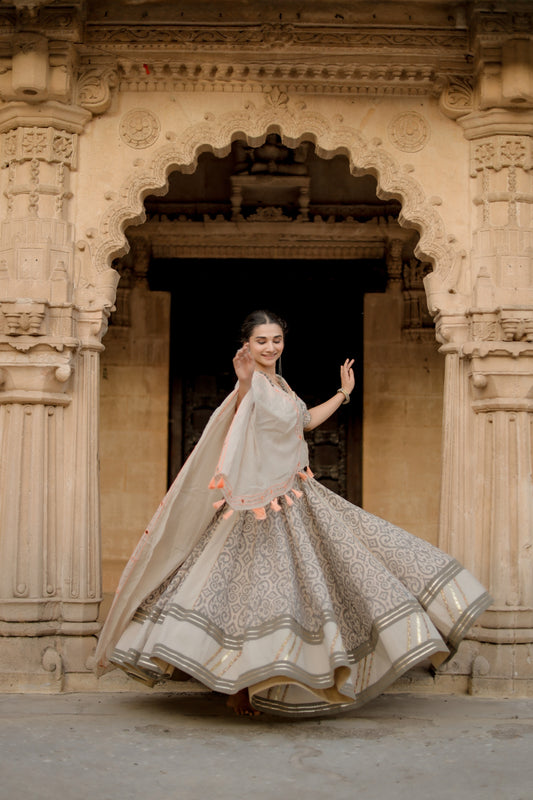 Pearl Mist Jute Navratri Chaniya Choli