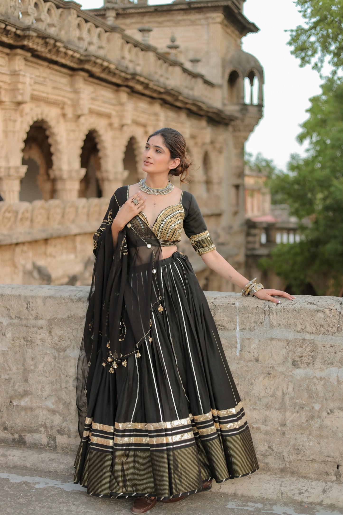 Classic Black Pure Mal Chanderi Navratri Chaniya Choli
