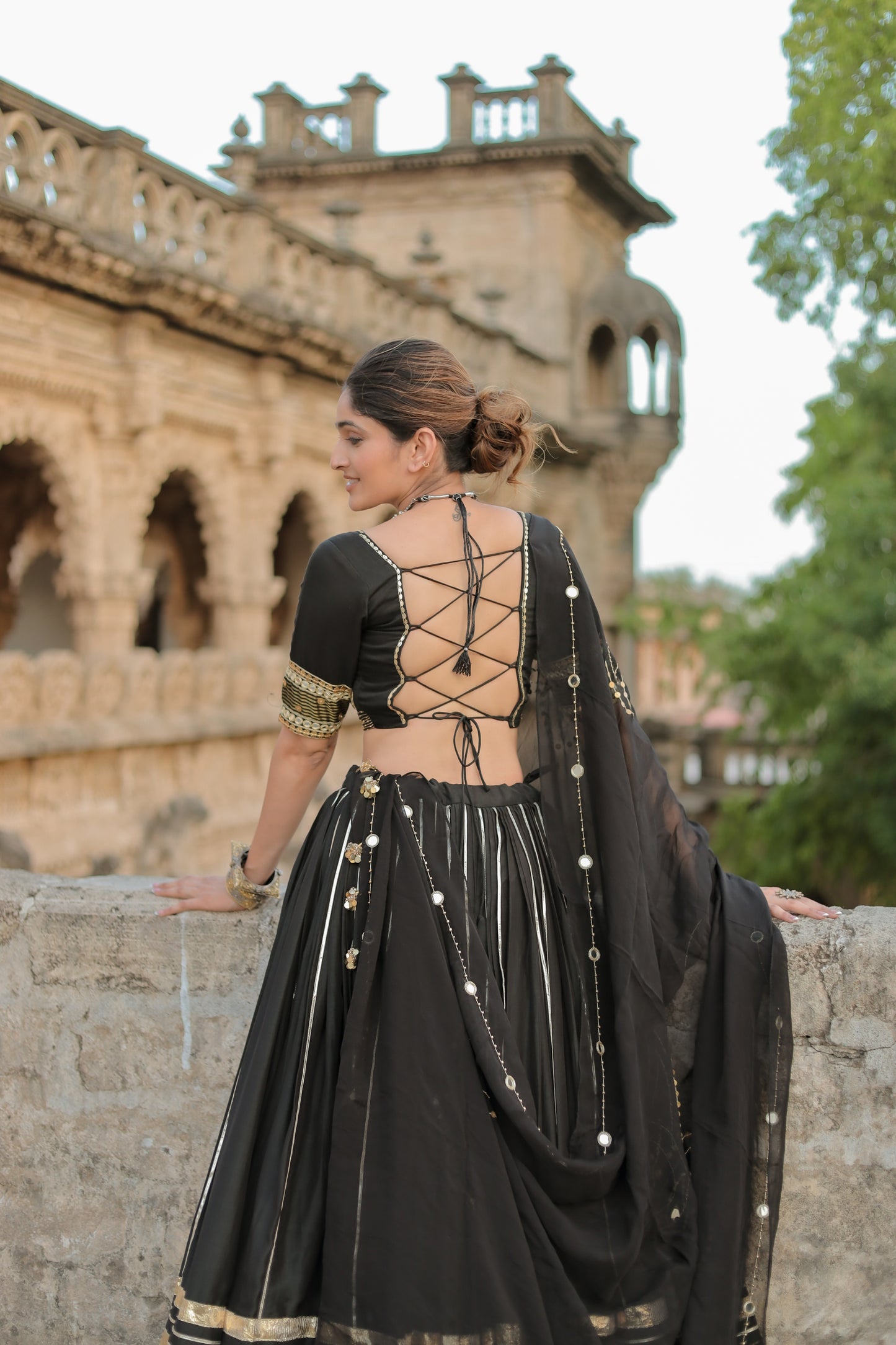 Classic Black Pure Mal Chanderi Navratri Chaniya Choli