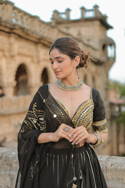 Classic Black Pure Mal Chanderi Navratri Chaniya Choli