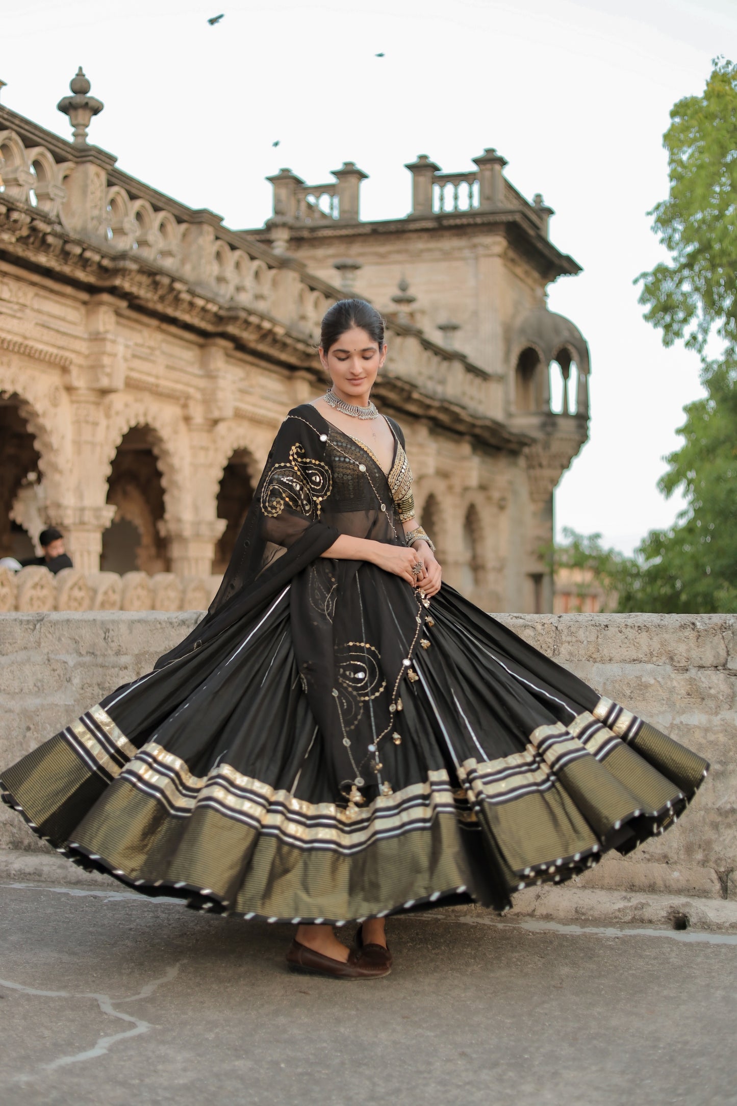 Classic Black Pure Mal Chanderi Navratri Chaniya Choli
