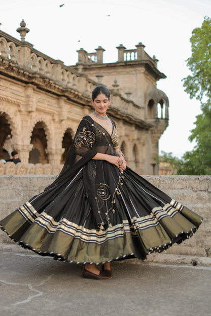 Classic Black Pure Mal Chanderi Navratri Chaniya Choli