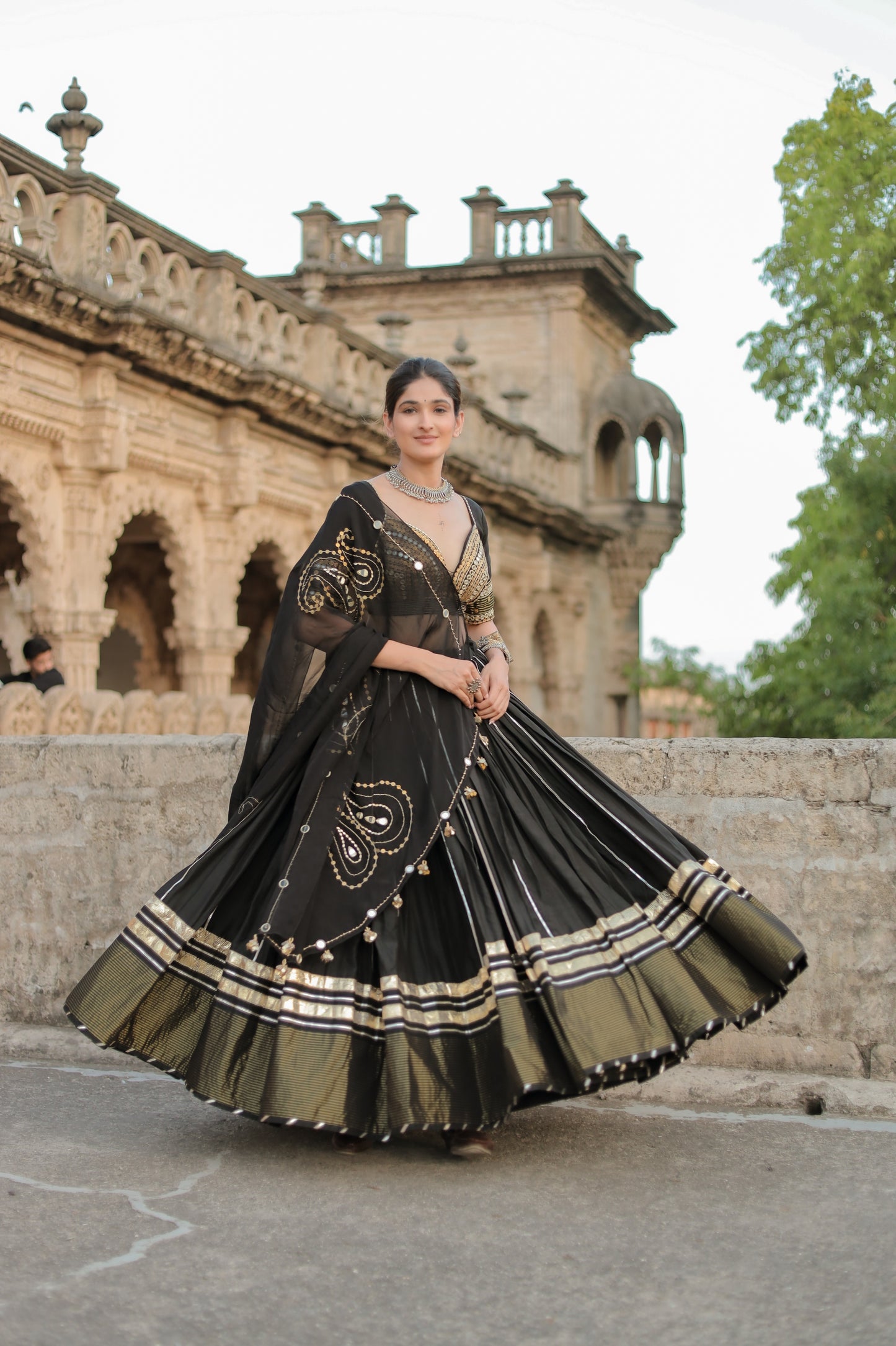 Classic Black Pure Mal Chanderi Navratri Chaniya Choli