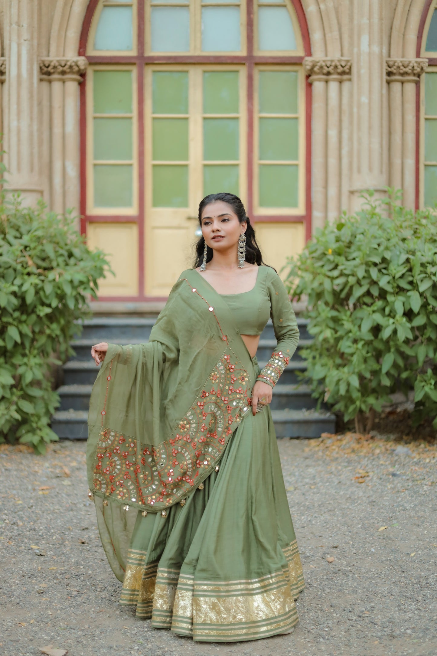 Olive Green  Hevay Daman Dupptta Navratri Chaniya Choli