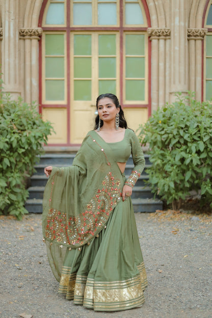 Olive Green  Hevay Daman Dupptta Navratri Chaniya Choli