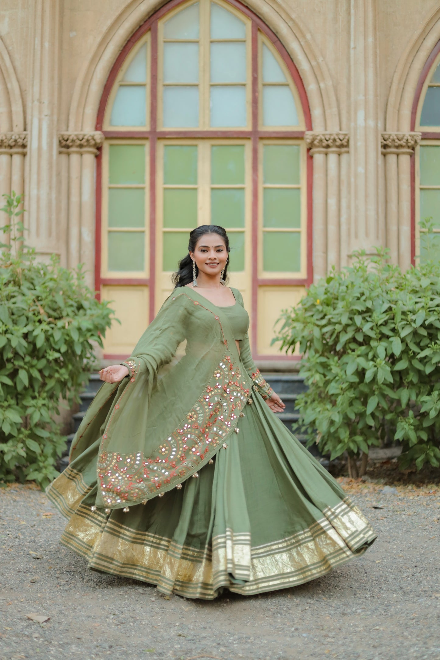 Olive Green  Hevay Daman Dupptta Navratri Chaniya Choli